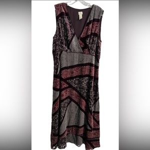 J. Jill Sleeveless Long Dress Plus SZ 16 Side Zipper Colorful Velour Silk Blend